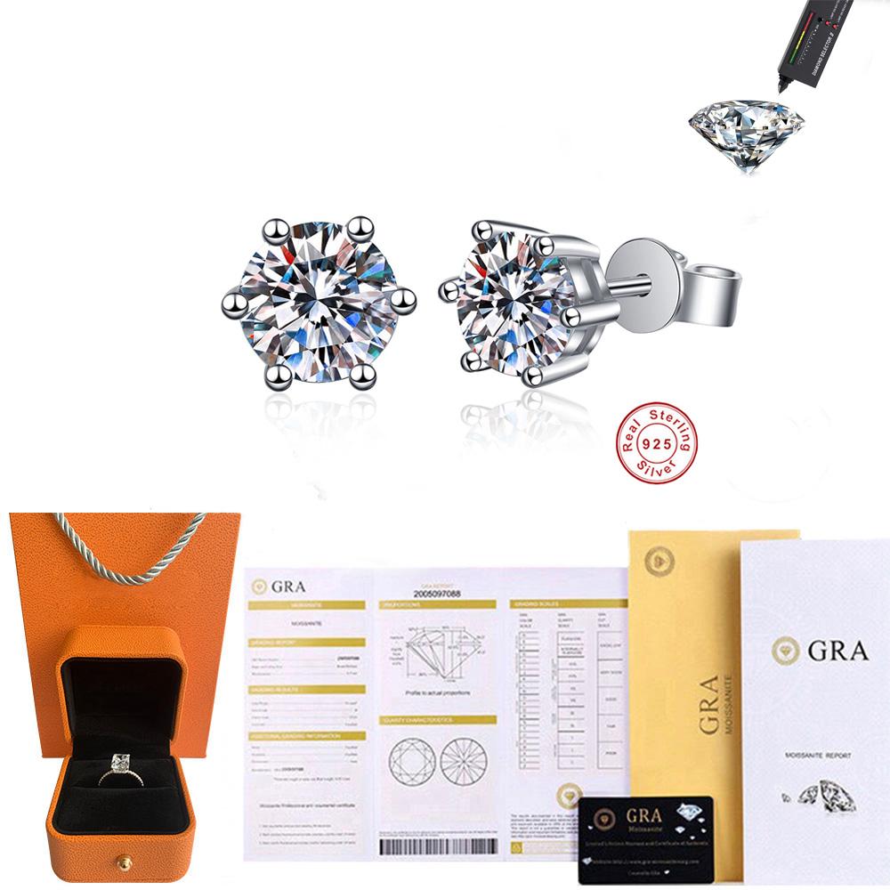 Cbtb Classic Six Claw Silver Genuine Moissanite Stud Earrings for Women Wedding Luxury Jewelry Gifts 0.5ct D color