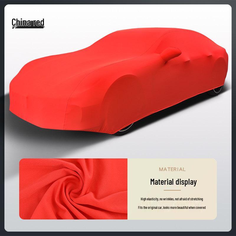 Universal Red Stretch Fabric Car Cover for Salon Auto Show Unveiling Default