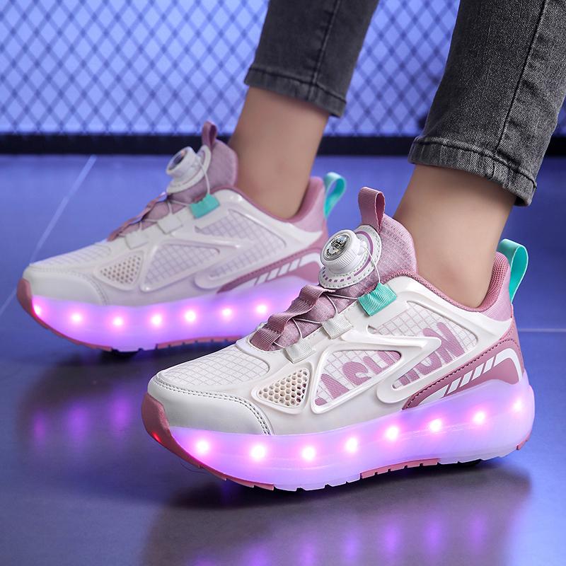 29-40 Pantofi de alergare cu patru roți pentru băieți Pantofi plați detașabili Pantofi sport luminoși USB reîncărcabili Patine cu rotile pentru fete Pantofi pentru băieți