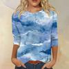 Women's Fashion Casual Round Neck Three-quarter Sleeve Gradient Print T-shirt Top