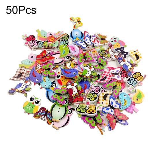 

50 шт. Мультяшна тварина у формі 2 отворів Дерев’яні гудзики Швейний альбом для записів DIY Аксесуар