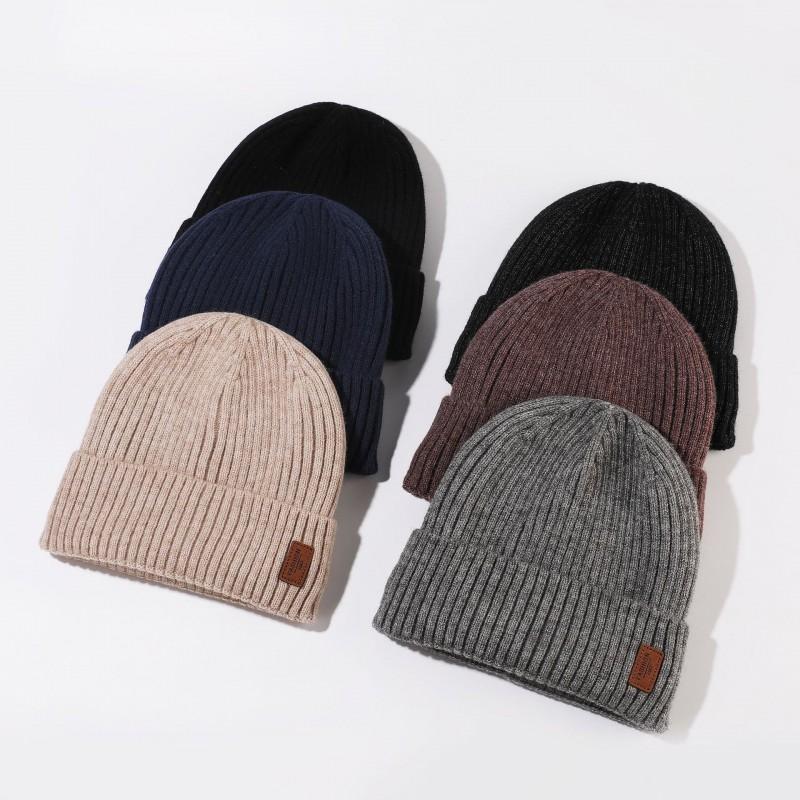 Thick Knitted Beanie Hat Winter Warmth Unisex Outdoor Cycling Solid Color Acrylic Wool Blend