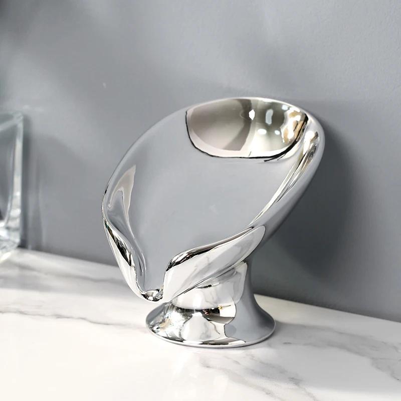 No Punching Soap Dish Bathroom Storage Soap Holder Wristband Hand Dispenser Gold and Silver Ceramics Washbasin Drain Soap Holder