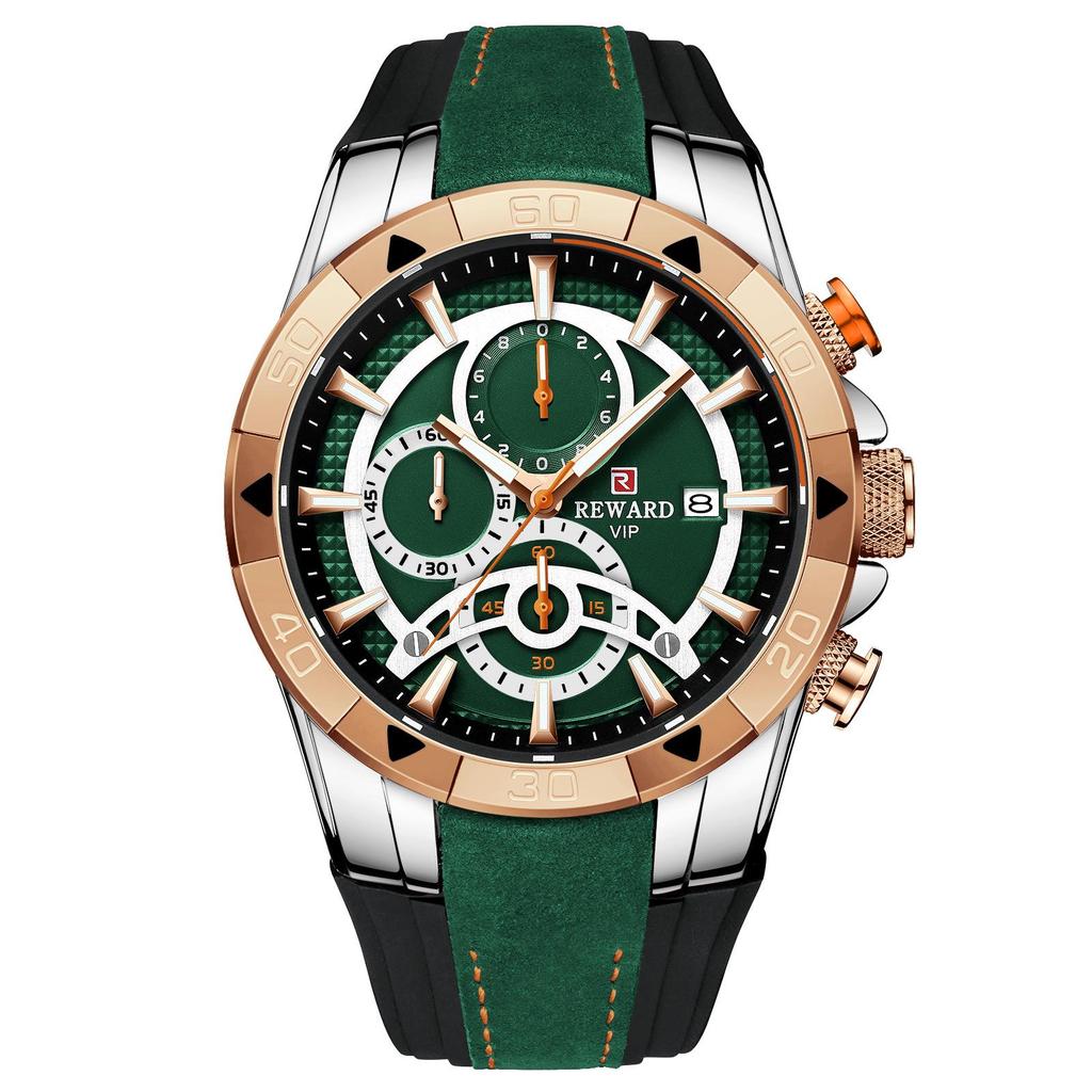 Herren-Chronographuhr - Wasserdicht, Leuchtend, Farbblockiertes Silikonarmband, Sportliches Design