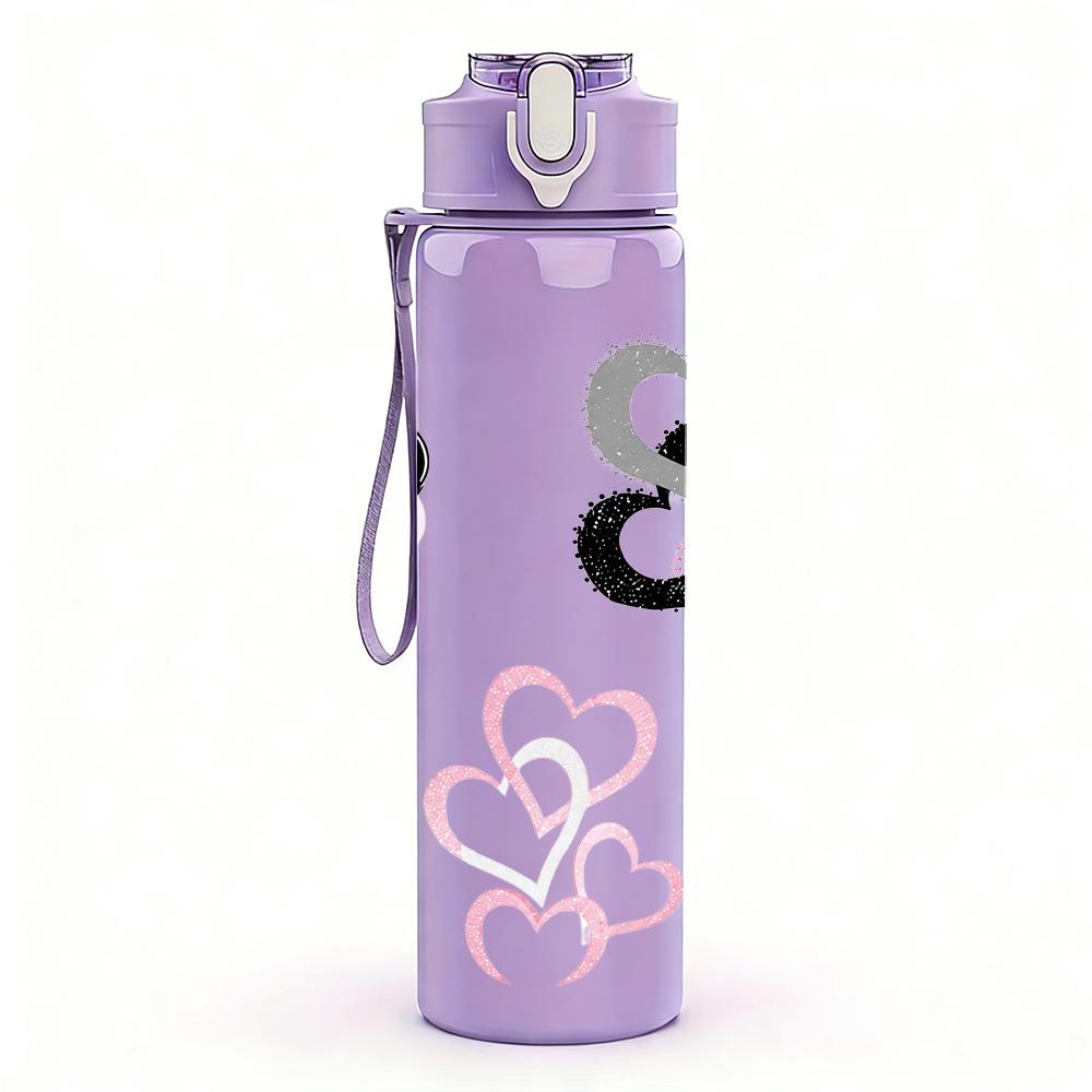 1PC Multi Outline Heart 750ml Color Plastic Sports Water Bottle Leakproof Flip Straw Lid Suitable for Sports Office Home Use
