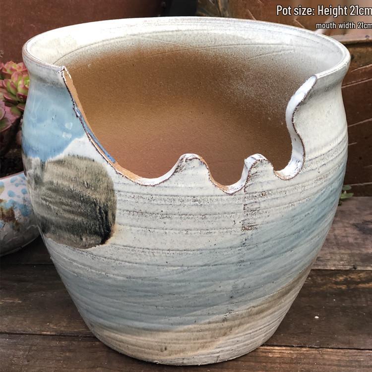 Handmade Retro Ceramic Pot - Purple Clay Succulent Planter with Jade Pendant