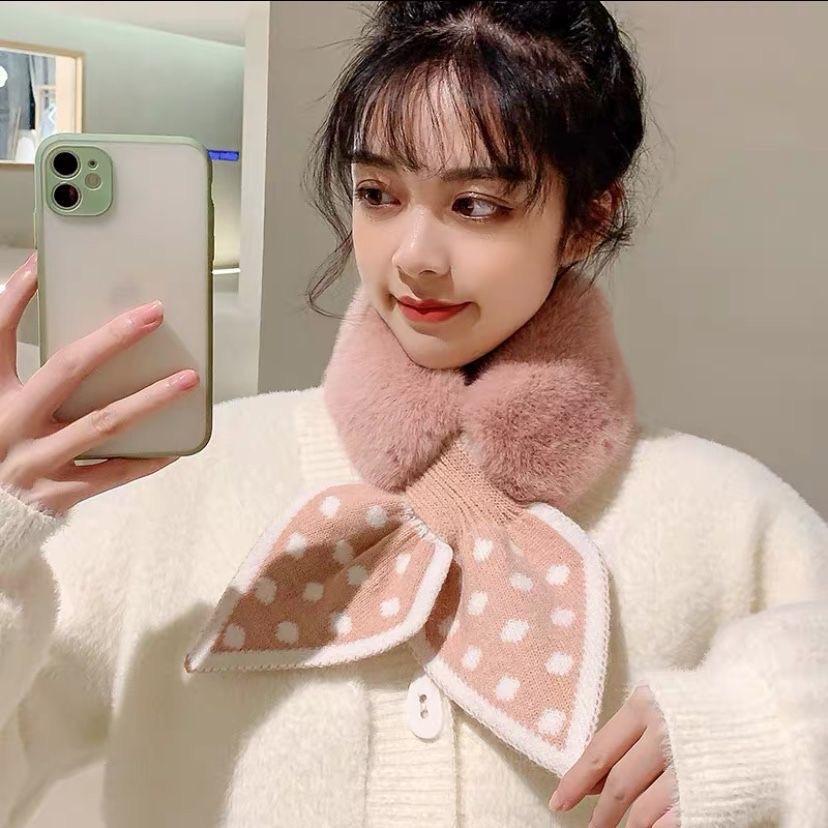 Plush Scarf Student Scarf  New Winter Style  All Match for Girls  Imitation Rabbit Fur  Thickened Cross High End Feel