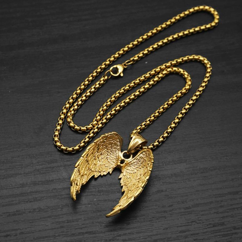 Casting Vintage Personality Angel Wings Pendant Punk Hip Hop Tide Men's and Women's Stainless Steel Titanium Steel Necklace