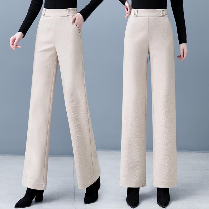 

High-Waisted Woolen Wide-Leg Pants for Women - Loose, Slimming, Versatile Casual Fit for Autumn & Winter. S (Waist 26, recommended weight 80-95 jin)