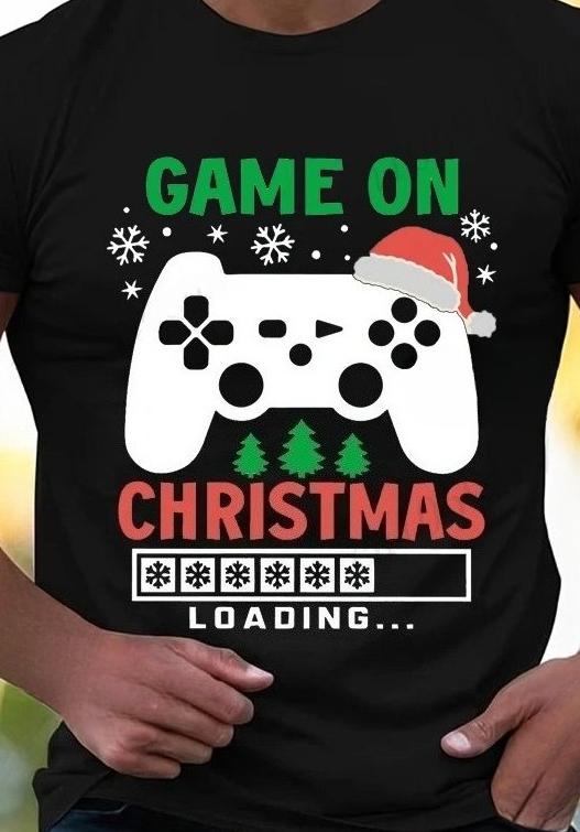 Fashionable Christmas game console printed Womens Tshirt Christmas party Tshirt short sleeved round neck Tshirt