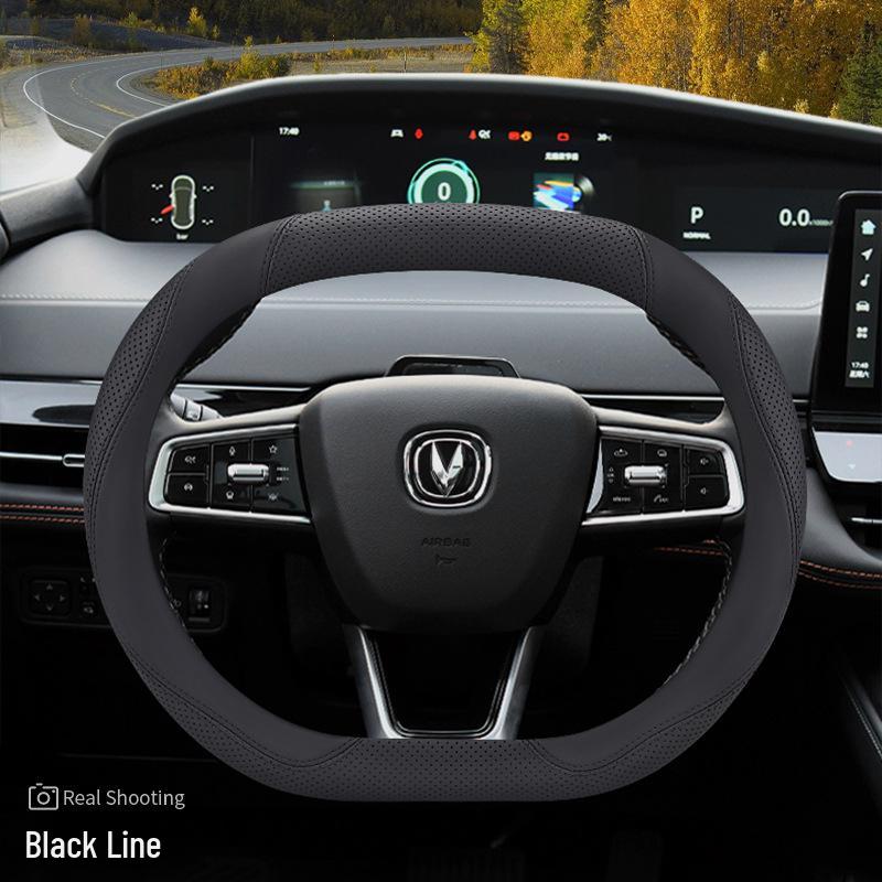 Genuine Leather Steering Wheel Cover for Changan UNIV, UNIK 2nd Gen, CS55 Plus, and Yida - Car Modification Accessory