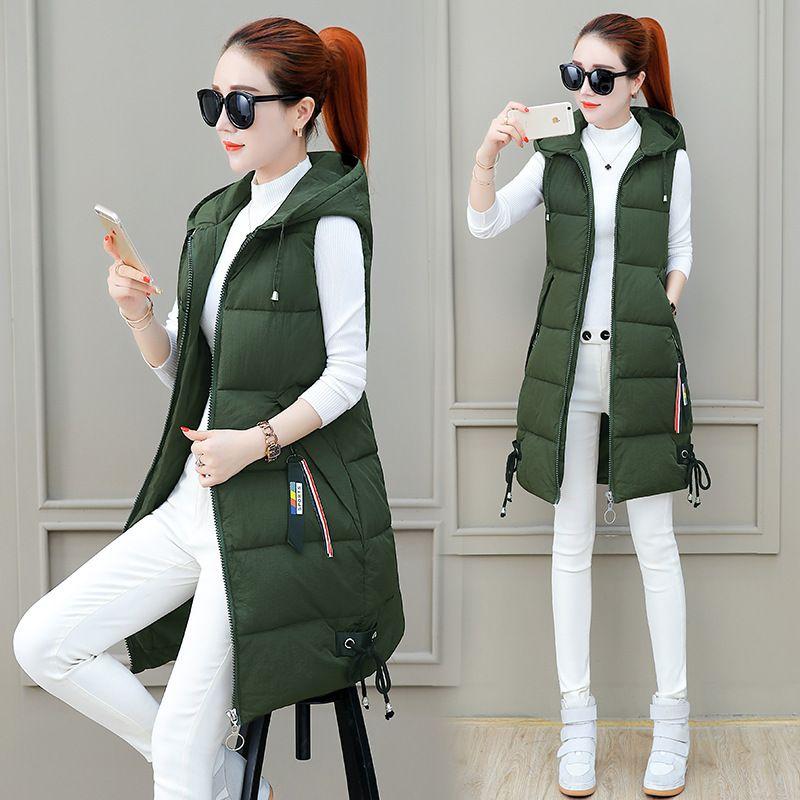Autumn Winter Women Long Parkas Vest Warm Hooded Down Coat Parka Ladies Sleeveless Waistcoat Jacket Outwear