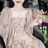 French Floral Summer Strapless Dress & Sunscreen Shirt Set for Women