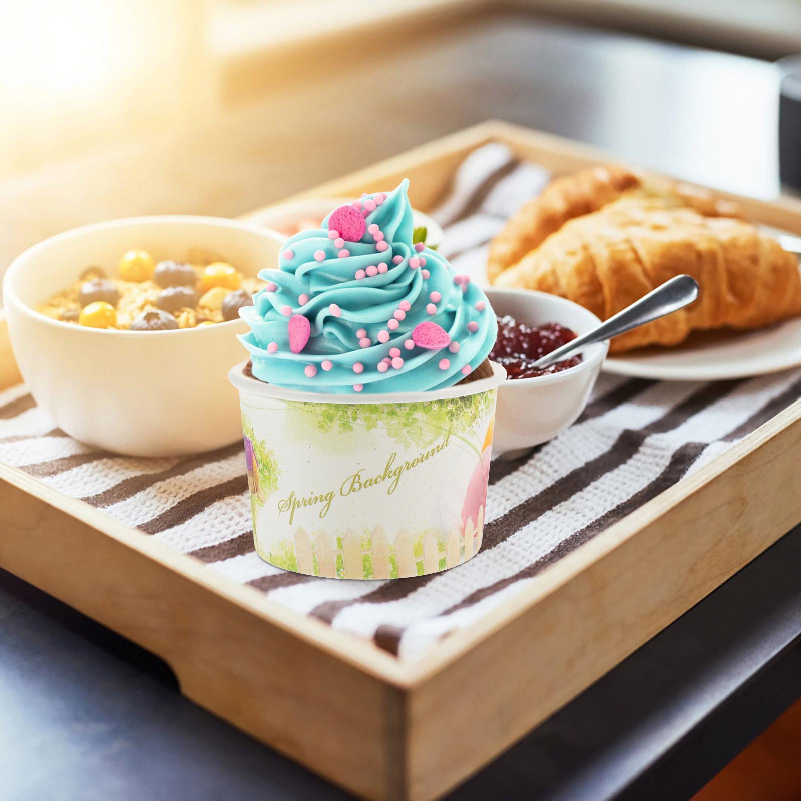 

50 шт. одноразовых бумажных стаканчиков для мороженого с крышкой, идеально подходят для десертов, йогурта, торта, холодного супа, пудинга. Еще