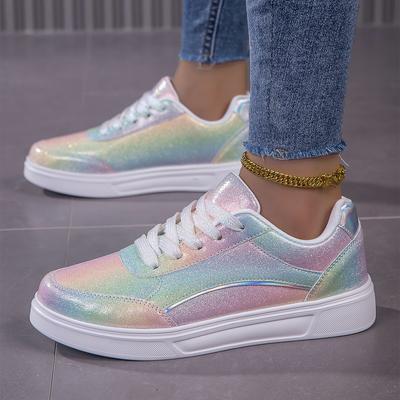 Women's Shoes Trendy Faux Leather Flat Heighten Skate Shoes, Wear Resistance Non Slip Lace Up Sneakers
