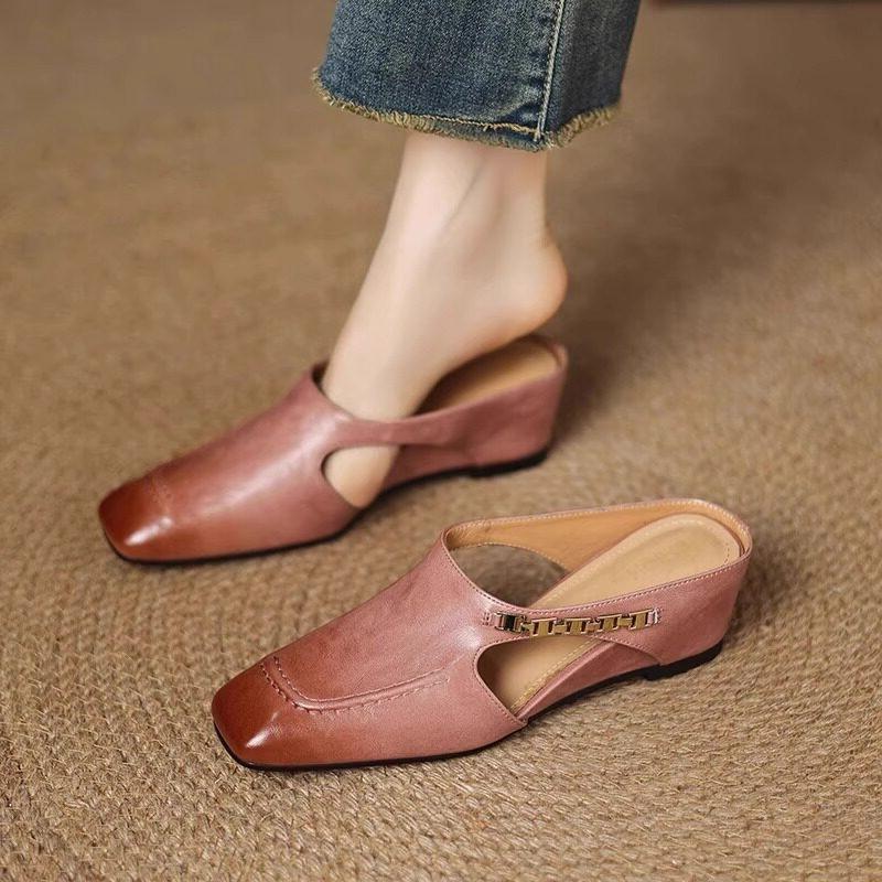 Ladie s New Hollowed Out Toe Cap Half Slip Slippers for Women s Summer Wear, Exterior and Interior Height Increasing M Ü Ller Shoes, Cool Slippers 35 розовый