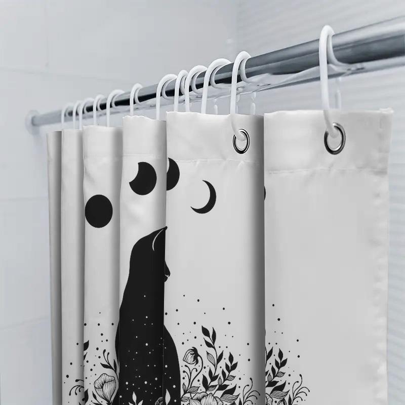 Floral Cat Shower Curtain Gothic Forest Animal Pattern Bathroom Decor Vintage Nature Home Decor Wall Hanging Tapestry Art