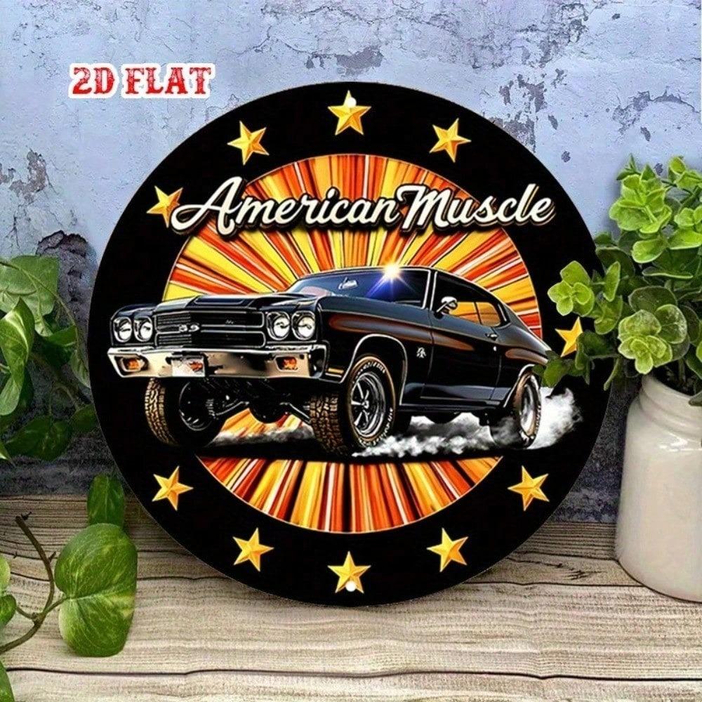 Retro Amerikanisches Auto Blechschild 8x8 Zoll, Vintage Metall Wanddeko für Garage Man Cave Bar, Klassisches Auto Aluminium Poster