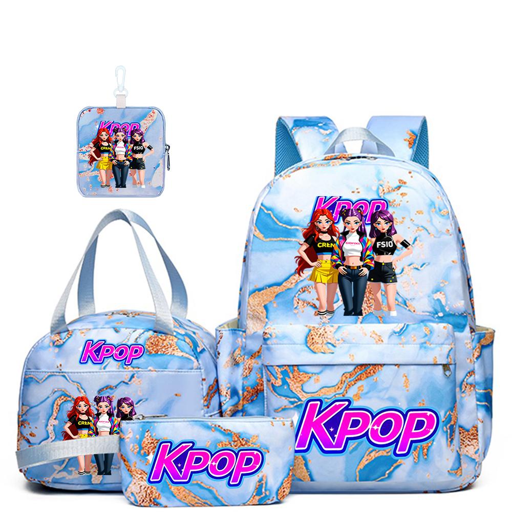 4pcs K-POP Group Print Backpack Teens Capacity Schoolbag With Shoulder Bag For Daily Use Girls Travel Casual School Bag Color