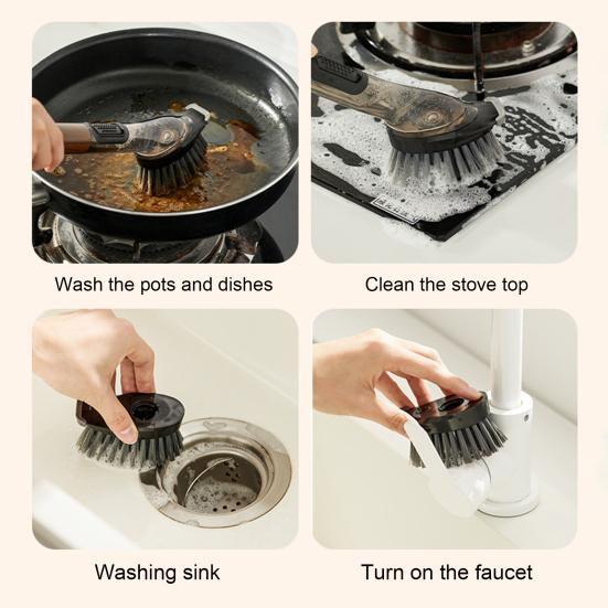 2Pcs/Set Cleaning Brush with Durable Bristles Ergonomic Handle Hard Bristle Head Multifunctional Kitchen BBQ Cleaner