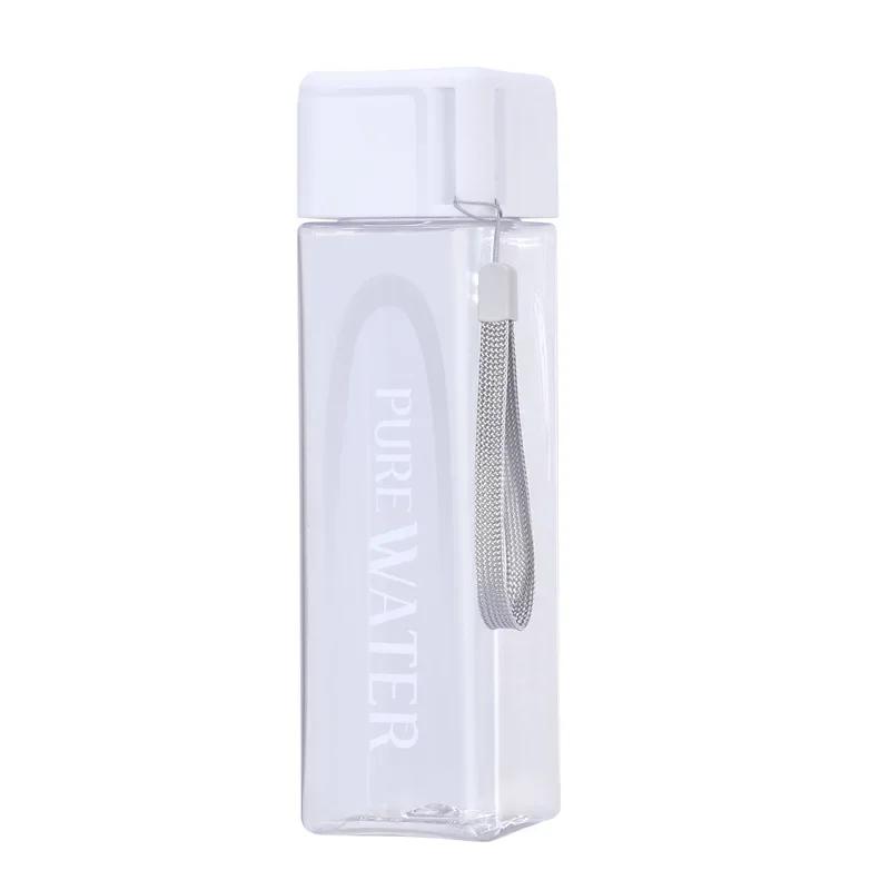 

Простая квадратная бутылка для воды Портативные пластиковые спортивные бутылки для воды Конфетный цвет Герметичные для спортзала Дома Школы Улицы Питьевая посуда 480ml