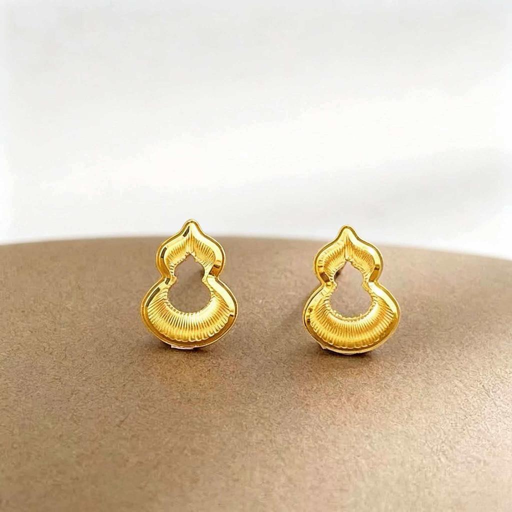 3D Rose Heart Cat Paw Hollow Gourd Gold Earrings - High Quality, Long-lasting Color Retention