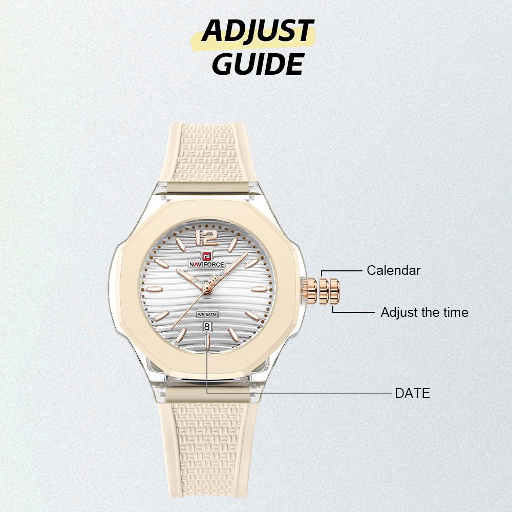 NAVIFORCE Original Women Girls Simple Quartz Watch Date Waterproof Silicone Strap Luminous Hands Lightweight Women Girls Watch Gift NF6109