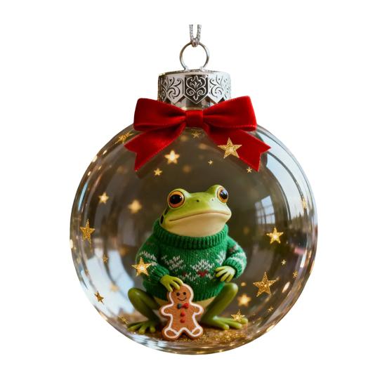 Frog Christmas Ornament Clear Plastic Xmas Hanging Ball with 3D Frog Ornament Holiday Keepsake