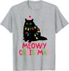 2025 Neuer Stil Niedlich Kawaii Meowy Weihnachten Xmas Lichter Schwarze Katze Schlafanzug Familie Lustig Damen T-Shirt Rundhals Y2k Kleidung