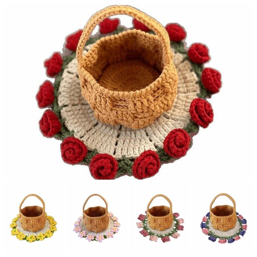 Polyester Handgestrickter Rosenstrauß Handgestrickter Häkelblumentopf Neue Häkelblumen-Tassenuntersetzer Geschenk