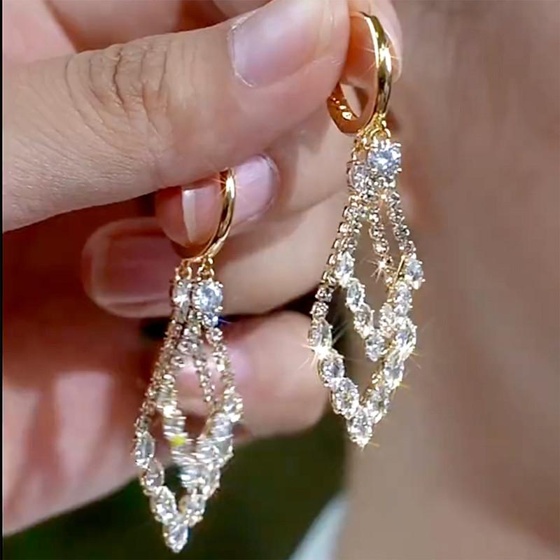 Exquisite Zircon Rhombus Geometric Pendant Earrings For Women Fashion Personalized Daily Accessory Party  Birthday Gifts