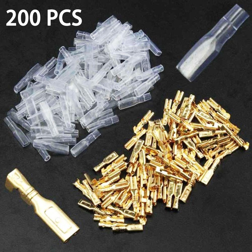 

200PCS Durable Durable 200pcs Female Spade Butt Connector Insulated Wire Electrical Crimp Terminal 4.8mm Female with Sleeve