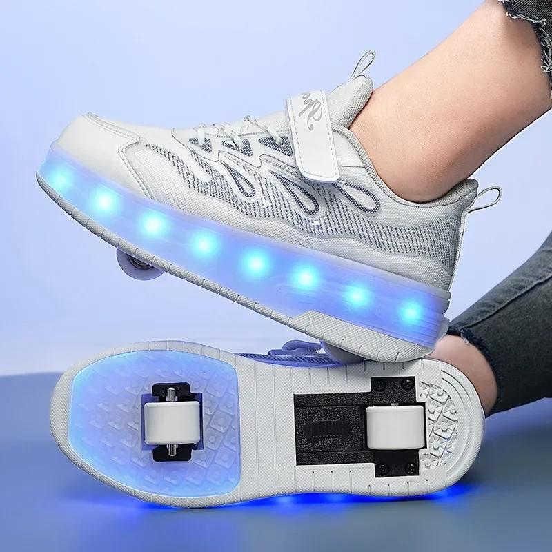 

Quad-Wheel Unisex Children s Inline Skates Skateboarding Shoes Adjustable Chargeable Roller Blades for Kids Roller Skate Shoes 40