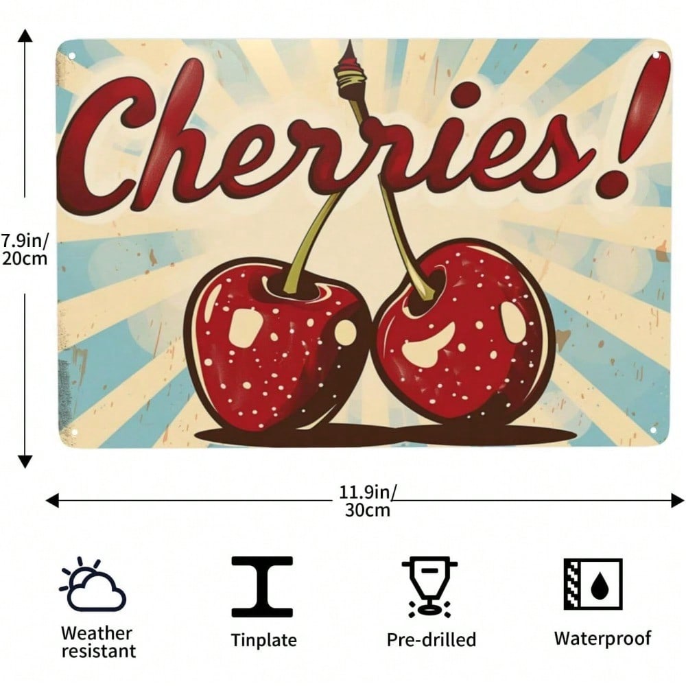 Vintage Tin Sign Red Cherry Retro Kitchen Wall Decor Rustic Home Cafe Bar Art