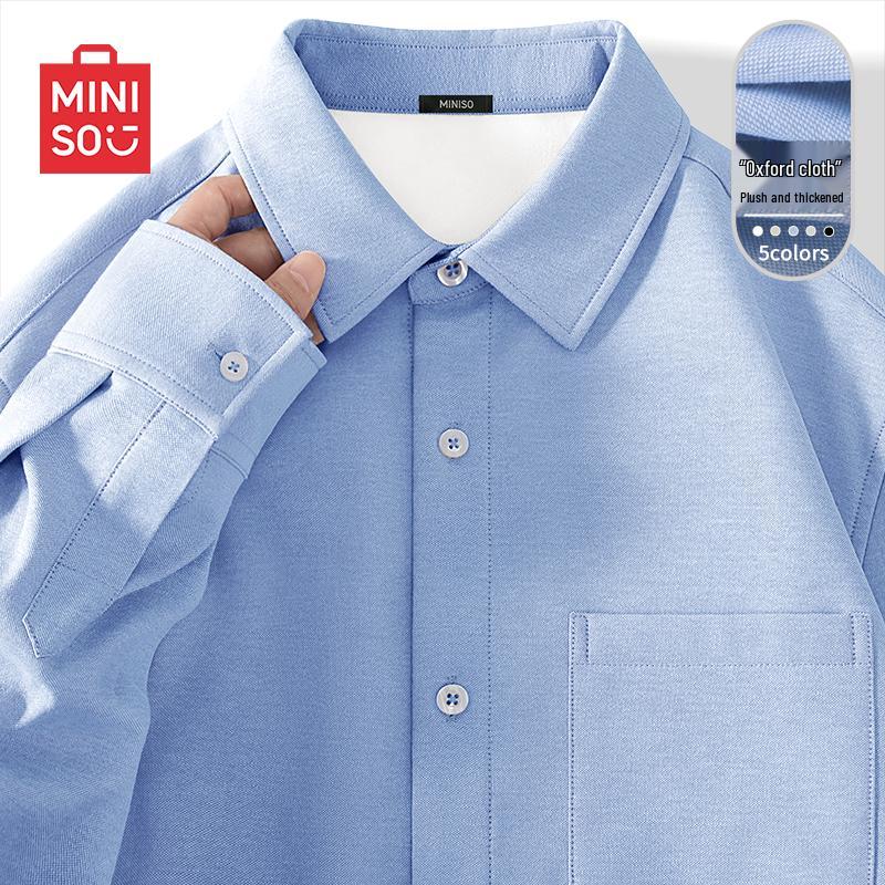 MINISO Men s Autumn/Winter Fleece Lined Oxford Long-Sleeve Shirt Jacket 2XL
