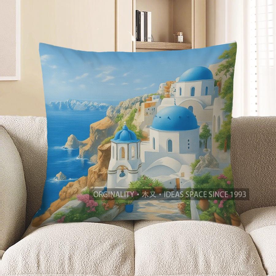 Home Decor Greek Island Scenery Printed Pillow Cover Pattern Cushion Cover Suitable For Sofa Bedroom Car Pillow Cover