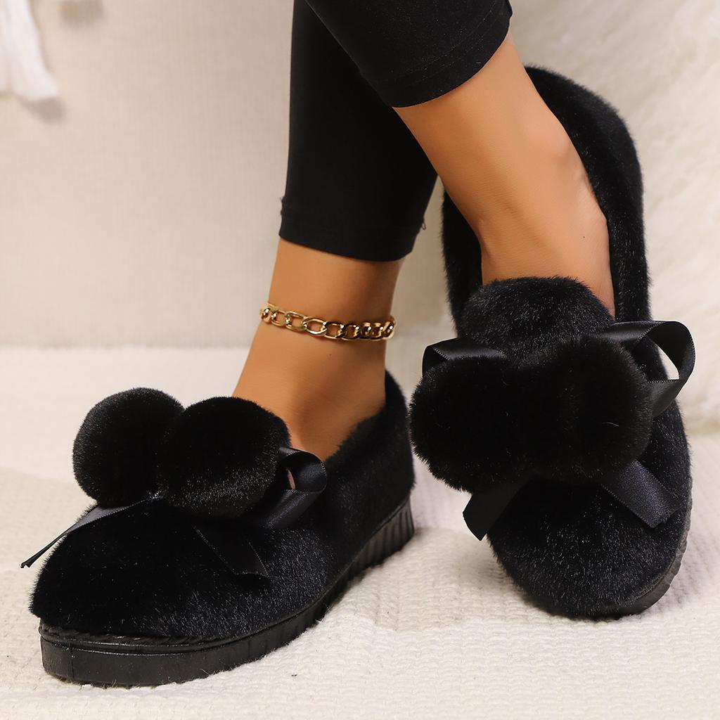 Herbst und Winter neue große Schleife Baumwollstiefel trendiger Druck Samt warme Schneestiefel Damen