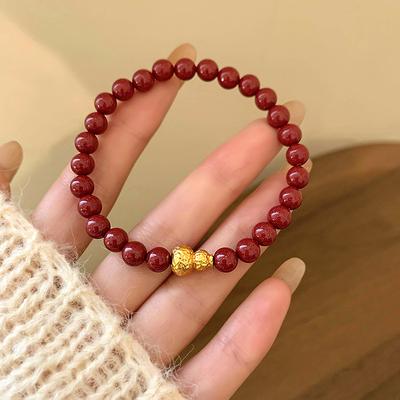 Gourd Cinnabar Round Ball Adjustable Bracelet New Chinese Style Personality Bracelet Fashion Guochao Temperament Jewelry