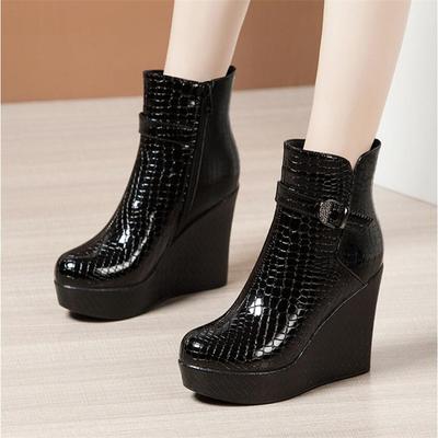 Size 33-43 Platform Ankle Boots Women Fashion Wedges Shoes Women Sexy Round Toe High Heel Black Autumn Woman Pumps Shoes