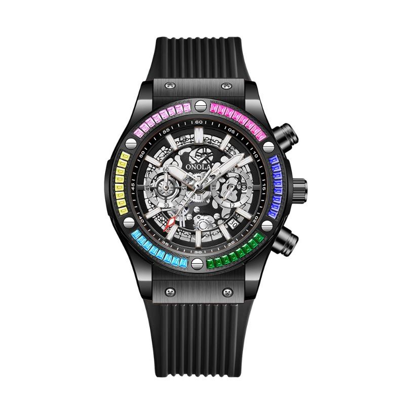 Fashion Top Brand New Rainbow Diamond Multifunctional Quartz Watch Men's Waterproof Tape Luminous Men's Wristwatch