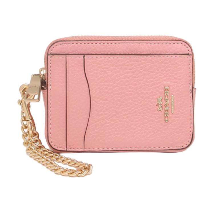 Coach Card Case Surrounding Button Pebble Leather Wallet Women wallet Light-Red 6303-IMS9M Basic Set (Bag+Dust Bag)