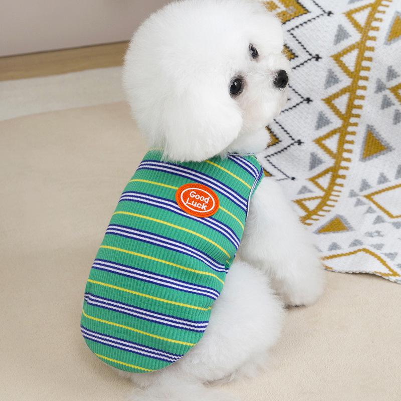 Pet cat small dog puppy teddy dog clothes striped vest spring and summer thin