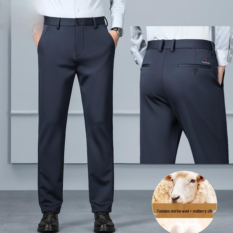 Tide Men's Lamb Wool Casual Straight-Leg Pants for Autumn/Winter - Business Casual Style