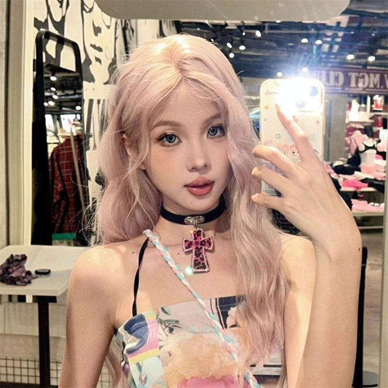 Choker Cruzado Estampado de Leopardo Estilo Y2K Millennial Collar Cadena para Clavícula Diamante Japonés Feng Shui Nicho