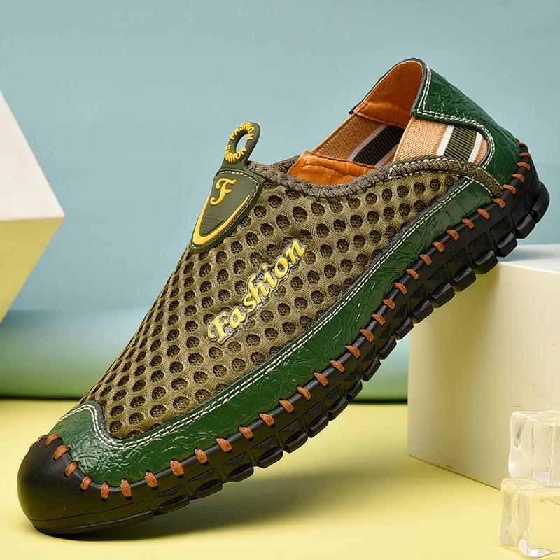 

Большие размеры 38-47 кроссовки для бега из натуральной кожи, сетчатые полые кроссовки для мужчин, походная мужская обувь, бесплатная доставка 45 зелёный