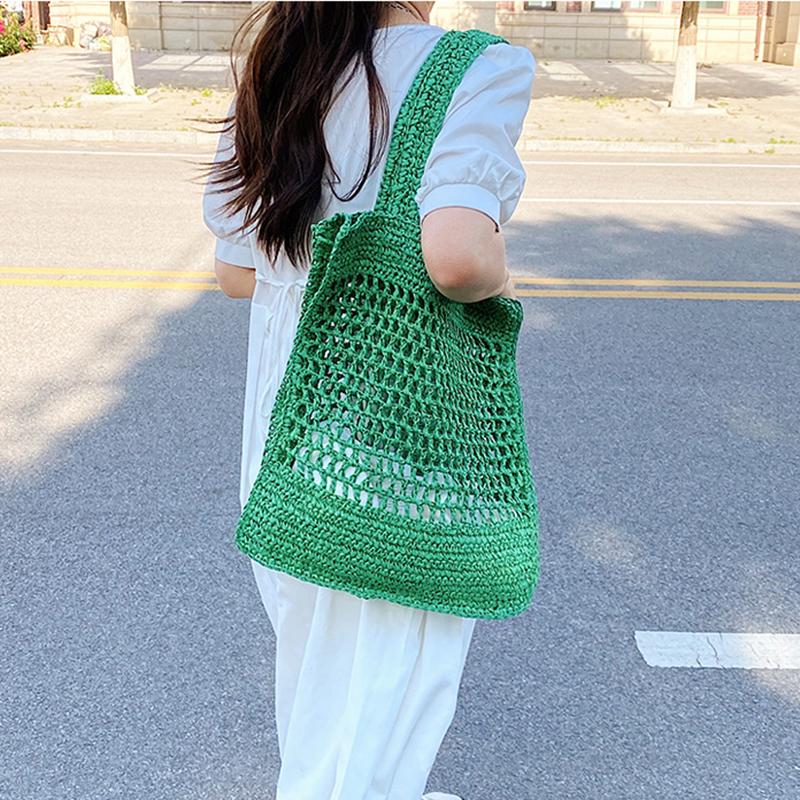 Yogodlns Bolso de hombro hueco tejido de verano para mujer bolso de mano informal de viaje de Color caramelo para playa