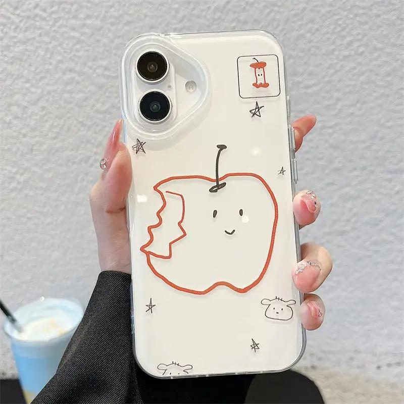 Funny Bite Apple Banana Phone Case For iPhone 11 12 13 14 15 16 Pro Max 16E 7 8 Plus X XR XS Cute Cartoon Fruit Shockproof Cover