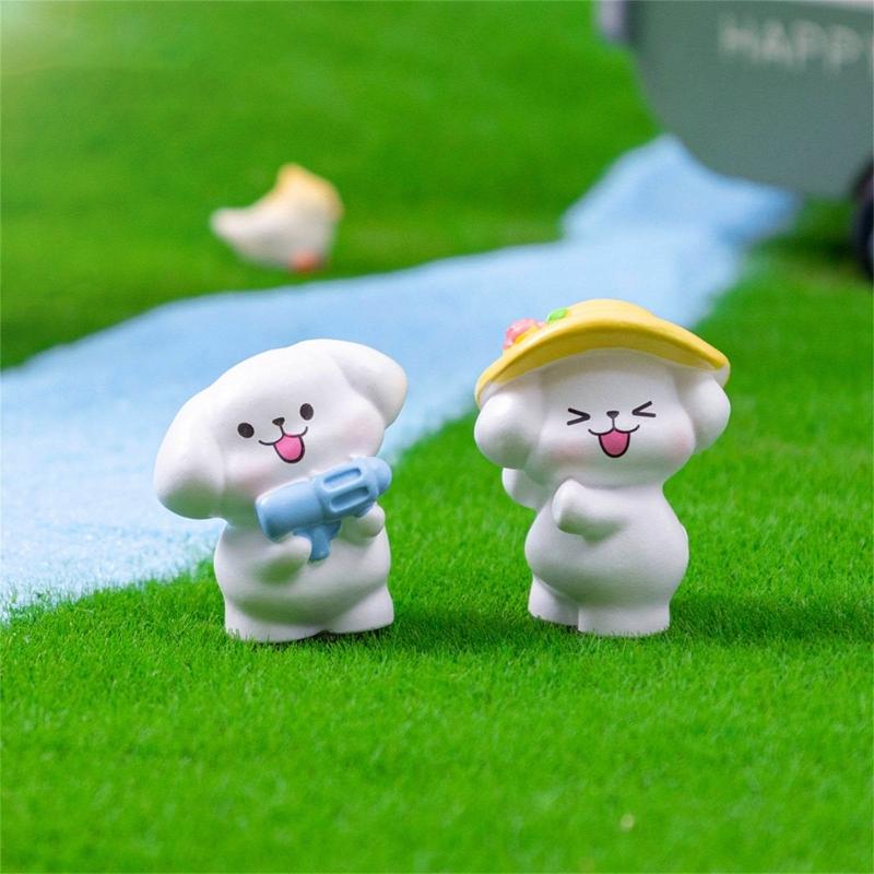 6 Piece Colorful Resins Dog Miniature Sculpture With Beach Theme Design Vacation Animal Statue Table Decoration Accent