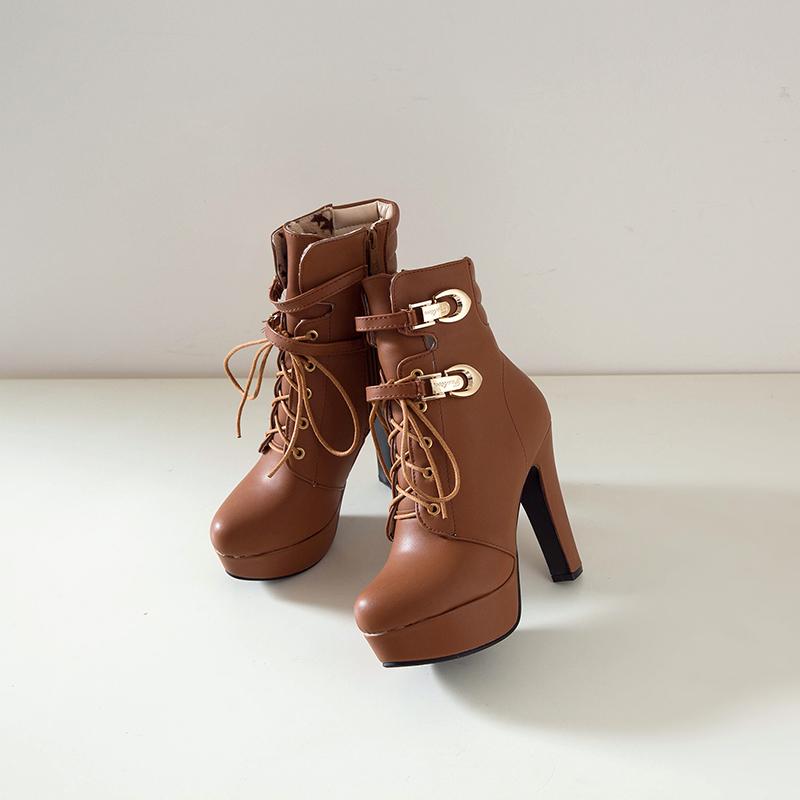 Damen High Heel Stiefeletten Neue Wasserdichte Plateau klobige Große Römische Stiefeletten für Herbst und Winter