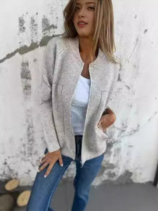 2024 Autumn/Winter Slimming Casual Zipper Jacket - Plain Color Bestseller for Warmth